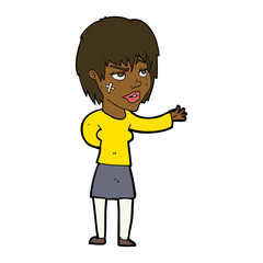 cartoon woman with sticking plaster on face