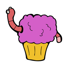 cartoon worm in cupcake
