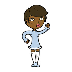 cartoon pretty woman waving