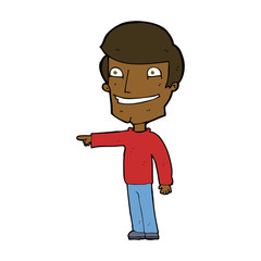 cartoon happy man pointing
