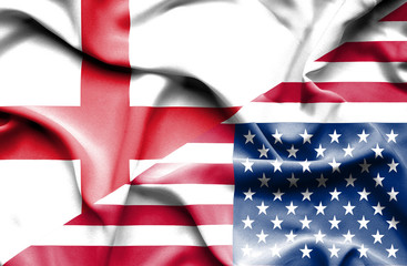 Waving flag of United States of America and England