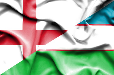 Waving flag of Uzbekistan and England