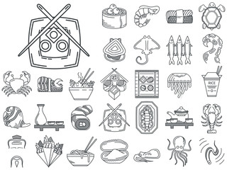 Line icons for japanese seafood menu