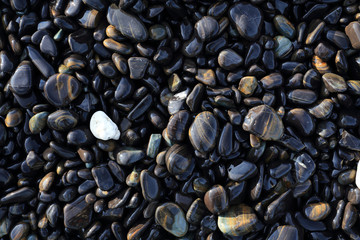 Colorful pebbles touching wave