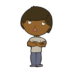 cartoon happy man with folded arm