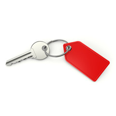 Key with blank keychain on white backgound