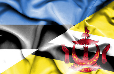 Waving flag of Brunei and Estonia
