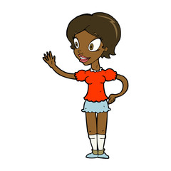 cartoon waving woman