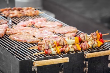 Beef kababs on the grill closeup