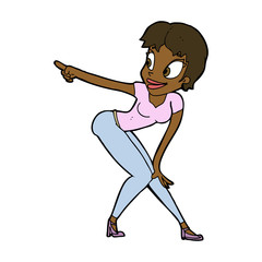 cartoon pretty woman pointing