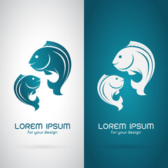 Vector image of an fish design on white background and blue back