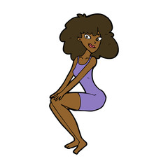 cartoon sitting woman in dress