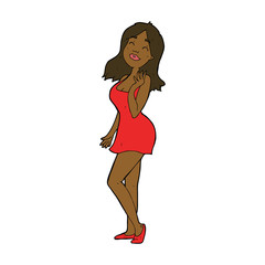 cartoon pretty woman in cocktail dress