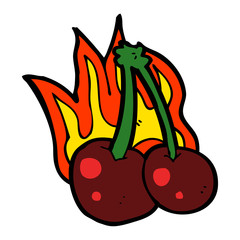 cartoon flaming cherries