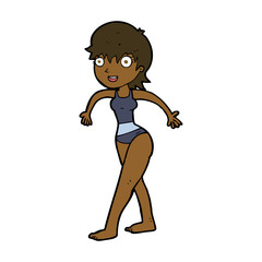 cartoon happy woman in swimming costume