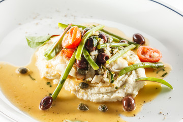 White fish with cauliflower puree