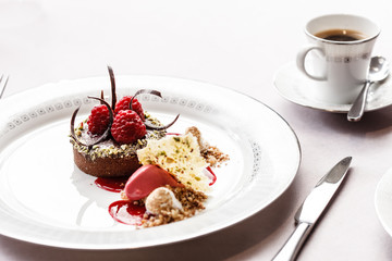 chocolate cake with raspberries