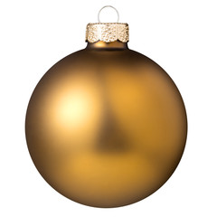 Gold colour Christmas ball isolated on white background.