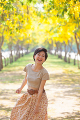 portrait of couples beautiful asian woman standing in blooming f