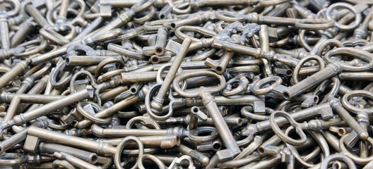 old brass and bronze keys for sale at flea market