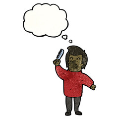 cartoon man combing hair