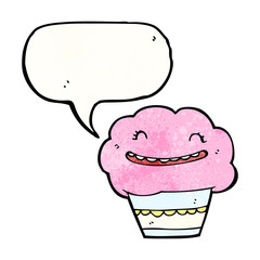 cartoon cupcake with speech bubble