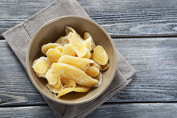 candied ginger in a bowl
