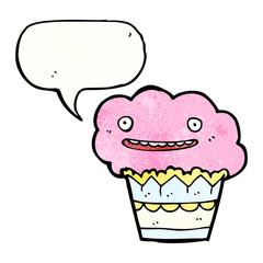 cartoon cupcake with speech bubble