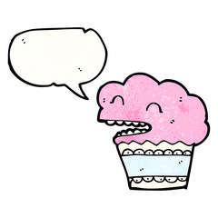 cartoon cupcake with speech bubble