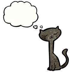 cartoon black cat with thought bubble