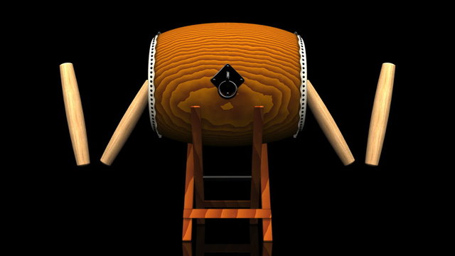 Loopable Asian Drum And Sticks On Black Background