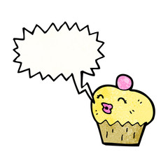 cartoon cupcake with speech bubble