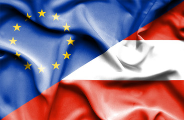 Waving flag of Austria and EU