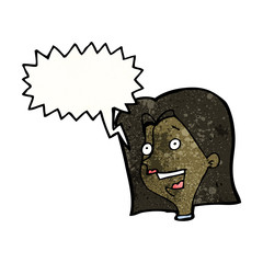 cartoon excited woman with speech bubble