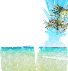 Fototapeta na wymiar pineapple and beach in double exposure
