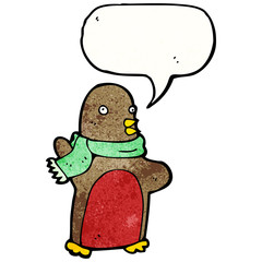 cartoon christmas robin wearing scarf