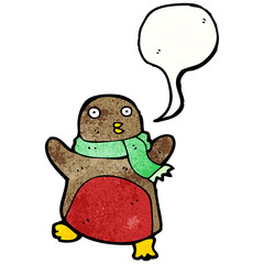 cartoon christmas robin wearing scarf