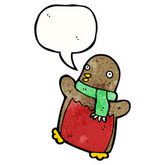cartoon christmas robin wearing scarf