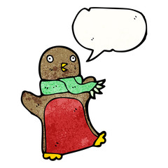 cartoon christmas robin wearing scarf