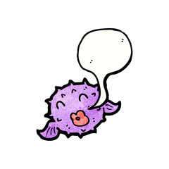 cartoon puffer fish with speech bubble