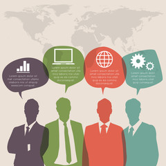 Working people with colorful speech bubble