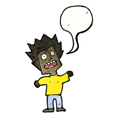 cartoon stressed boy with speech bubble