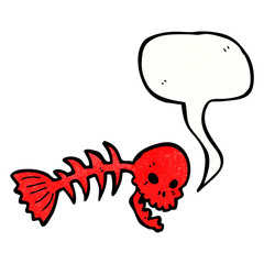 cartoon spooky fish bones symbol with speech bubble