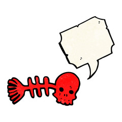cartoon spooky fish bones symbol with speech bubble