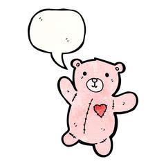 cartoon pink teddy bear with speech bubble