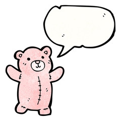 cartoon pink teddy bear with speech bubble