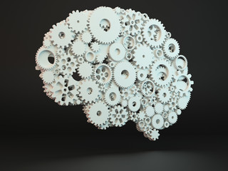 The brain of gears. Brain on a black background. 3D.