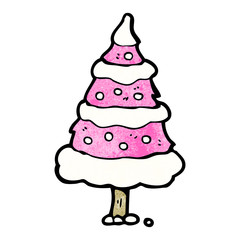 pink christmas tree cartoon