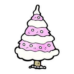 pink christmas tree cartoon