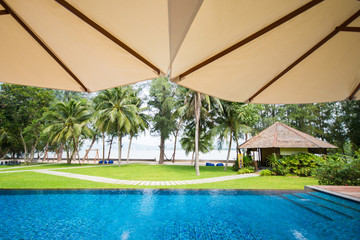 View from the swimming pool of the hotel overlooking the sea